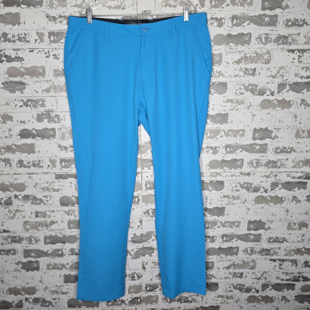 Haus Of Grey Pants Mens 38x32 Matte Grey Blue Straight Leg Golf Trousers Pockets